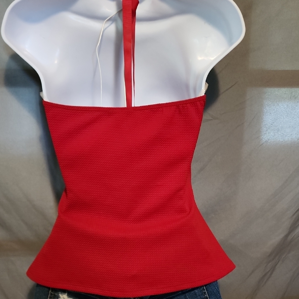 Klaxons Red Embellished Peplum Blouse Size Small Like New - Picture 3 of 7